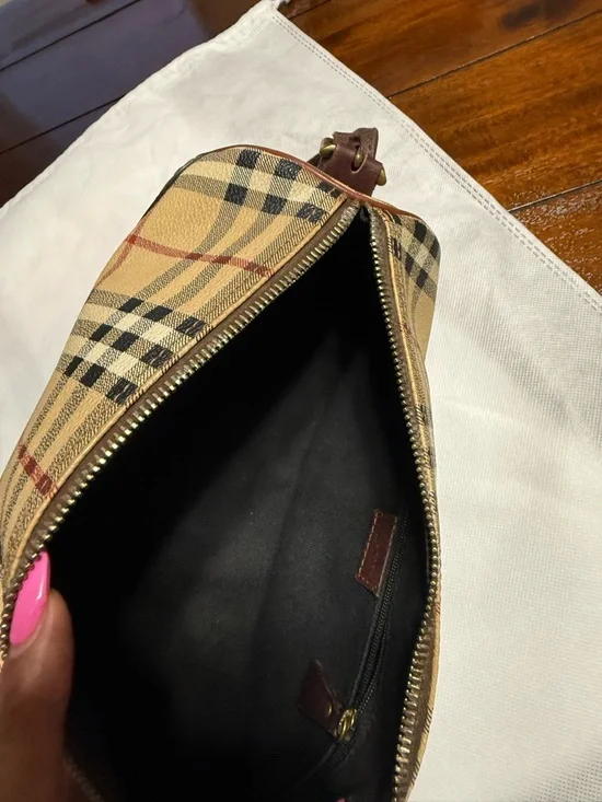 Auth. Vintage Burberry London Nova Check Barrel Baguette Bag Y2K Plaid Tan - Picture 8 of 10